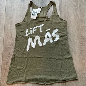 Lift Más Racerback Tank in Heathered Olive Green